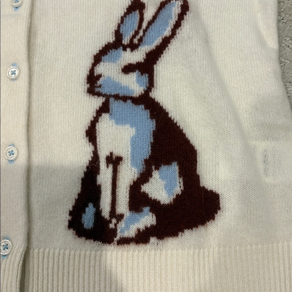 Anthropologie Cream Cashmere Cardigan with bunny nwt - Picture 3 of 5